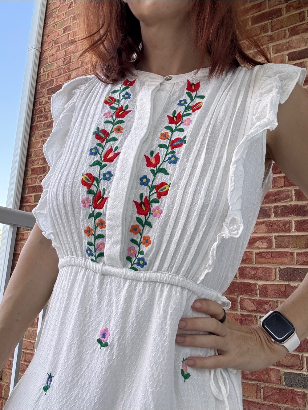 LOVESTITCH White Embroidered Boho Mini Dress Size M